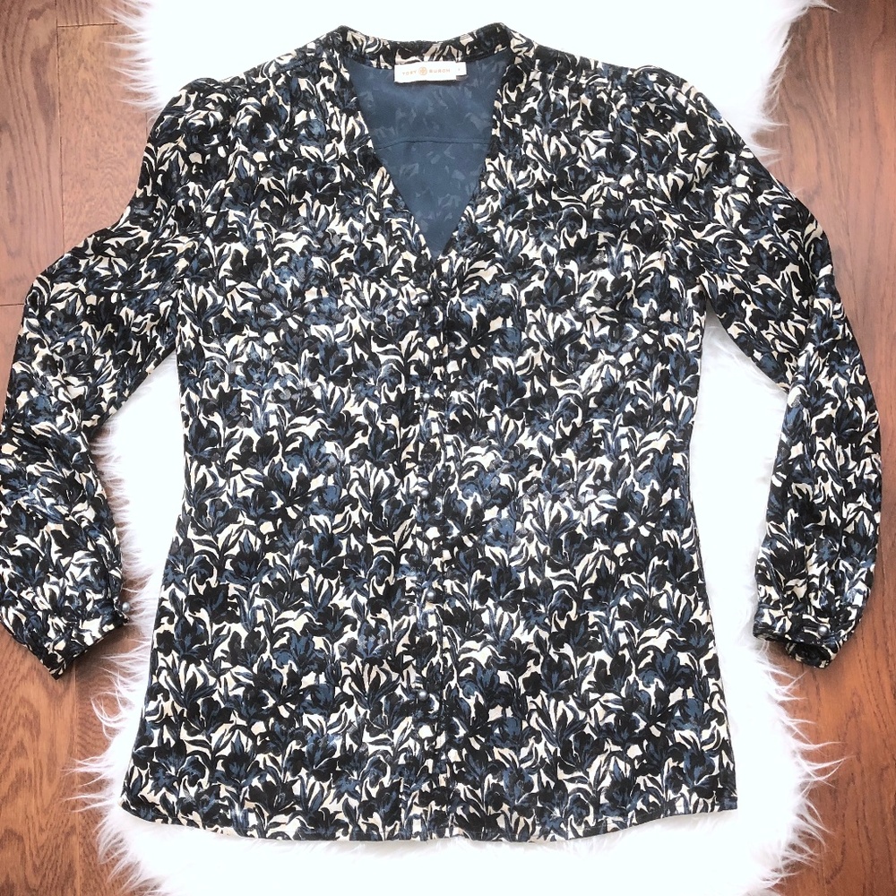Tory Burch Caralyn Silk Button Down Floral Blouse
